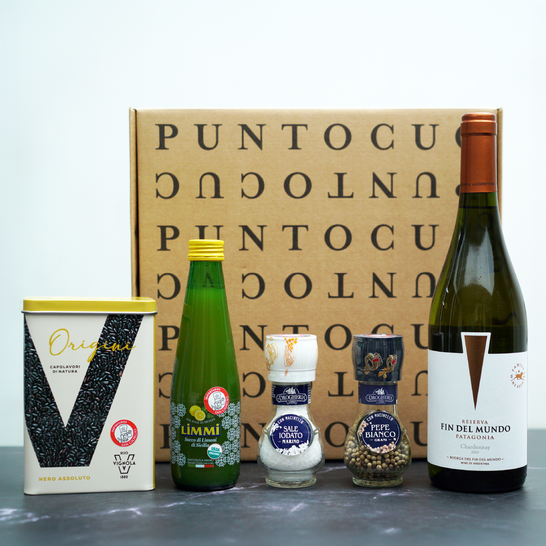 Caja regalo productos italianos especias arroz vino gourmet