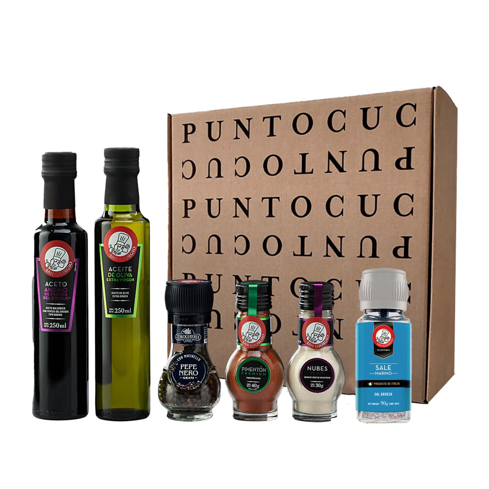 Kit básicos para tu cocina aceite aceto sal marina pimienta San Giorgio 