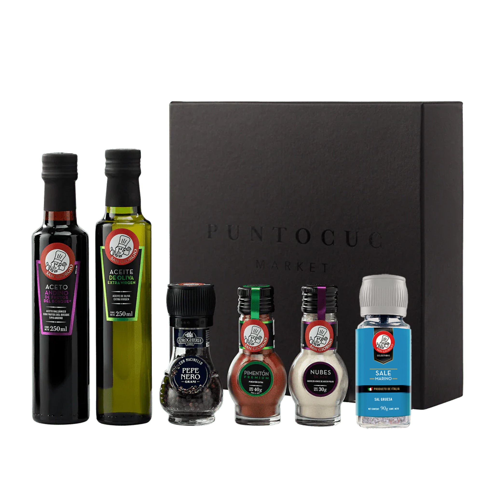 Kit regalo básicos para tu cocina aceite aceto sal marina pimienta San Giorgio 