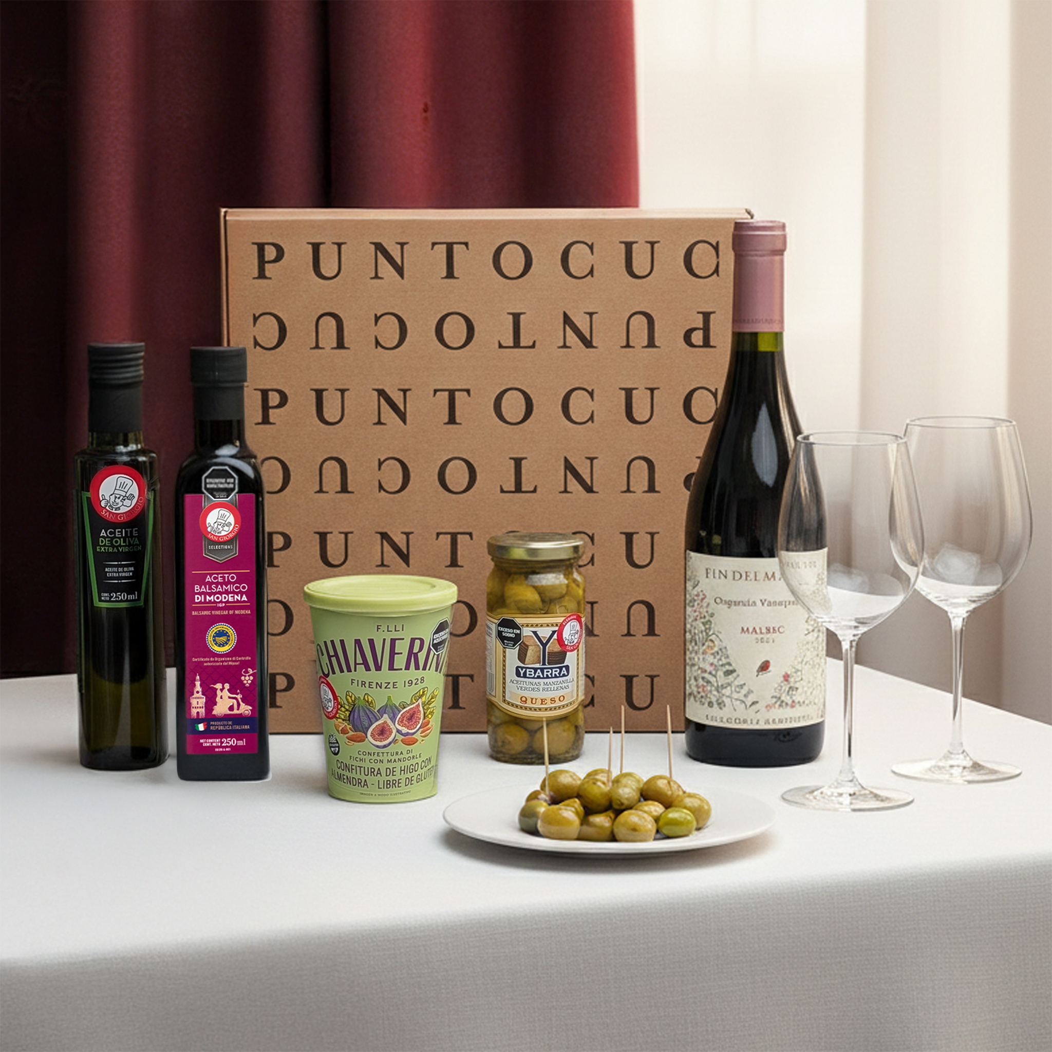 Caja de regalo brindis gourmet importados vino 