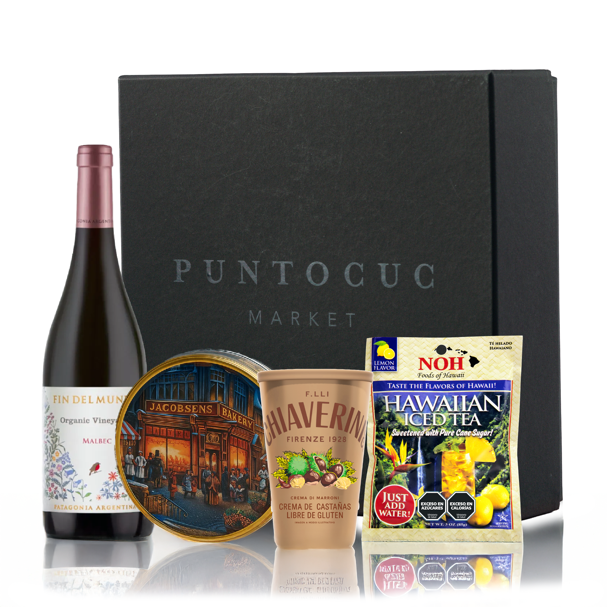 Caja de regalo negra vino dulces importado Puntocuc Market