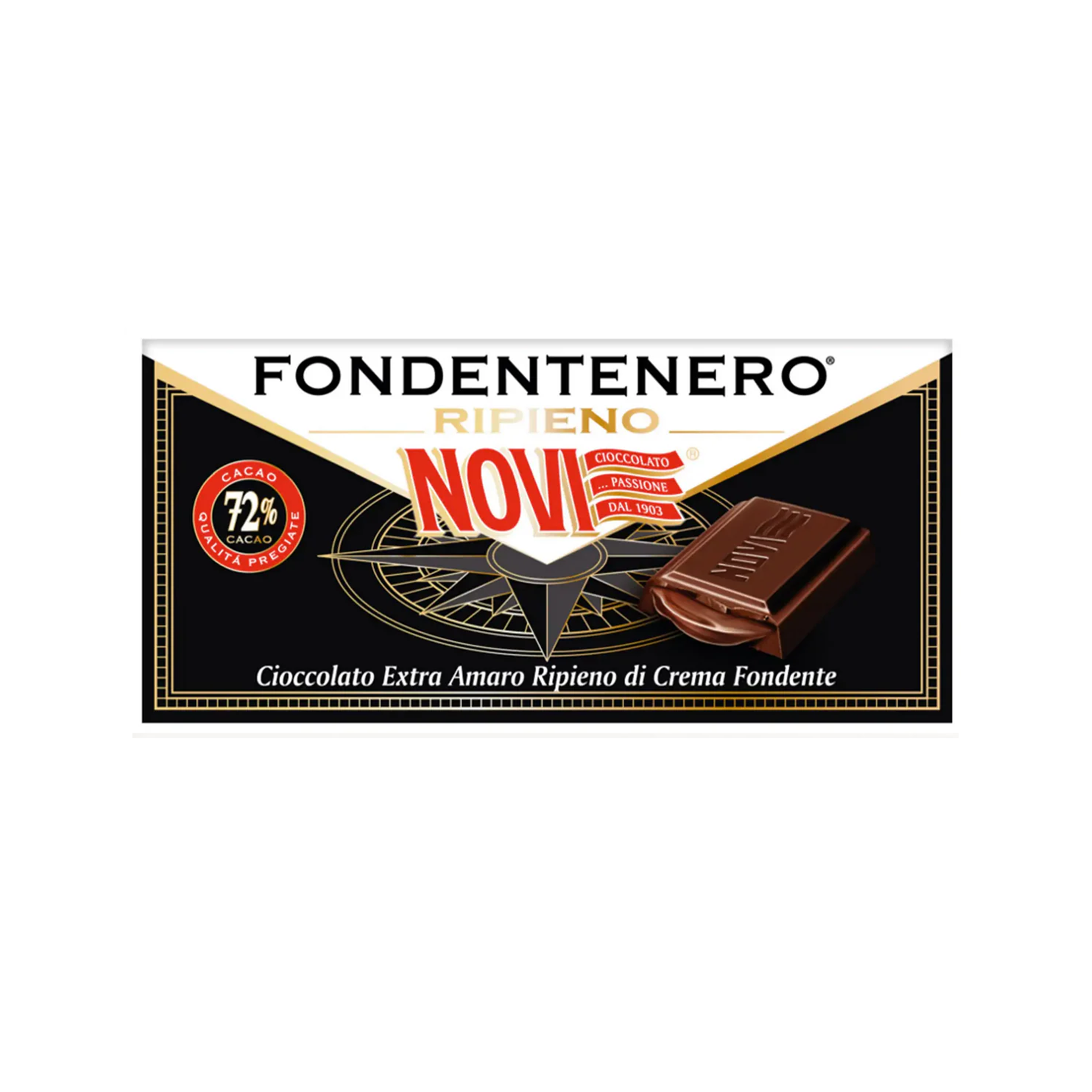 Tableta de chocolate negro 72% cacao rellena italiana NOVI