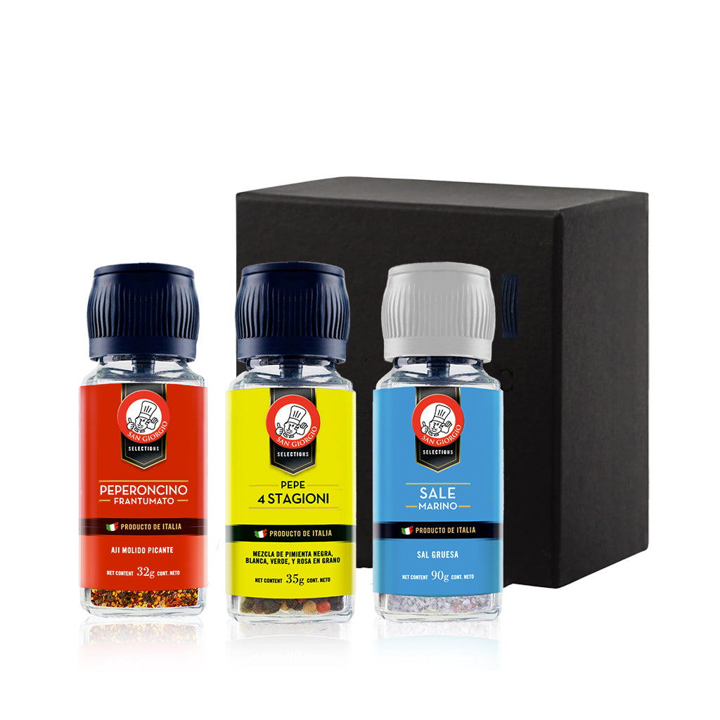 Caja regalo molinillos sal pimienta peperoncino picante San Giorgio 