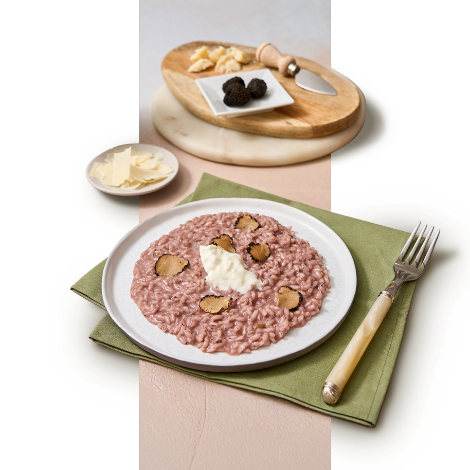 Risotto arroz rosa con trufa y espumante italiano Vignola
