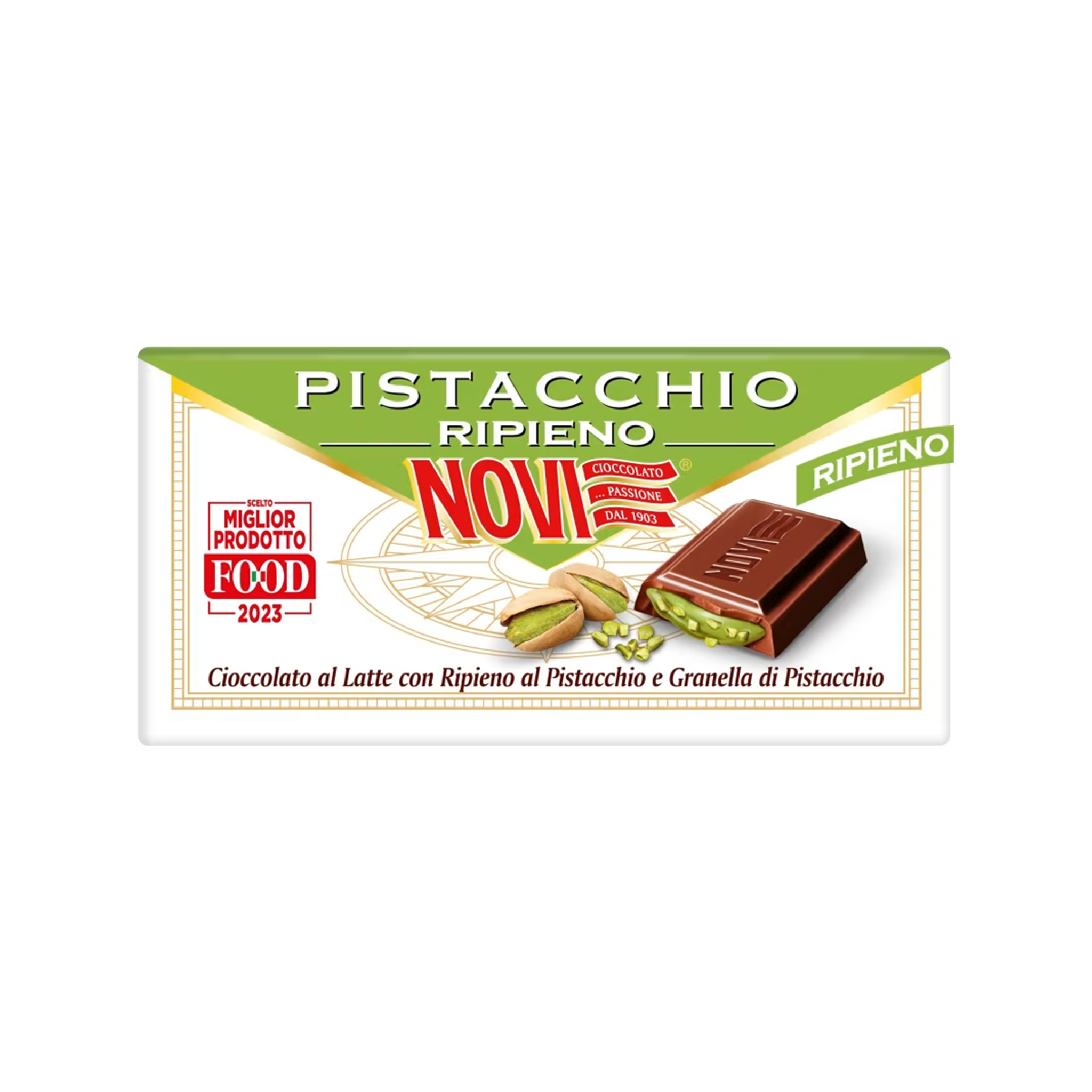 Tableta chocolate con leche rellena de pistacho italiana importada NOVI
